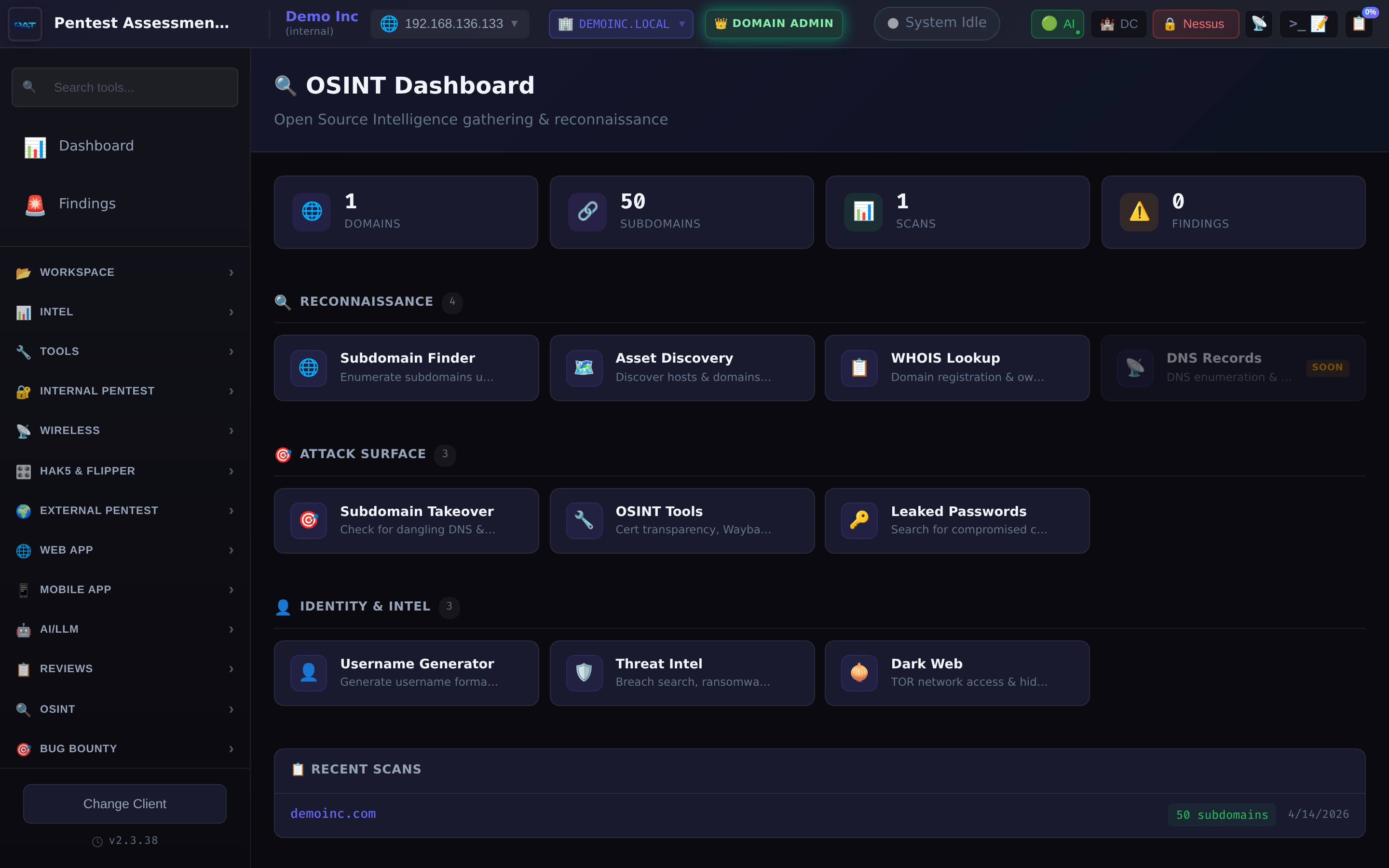 OSINT dashboard page
