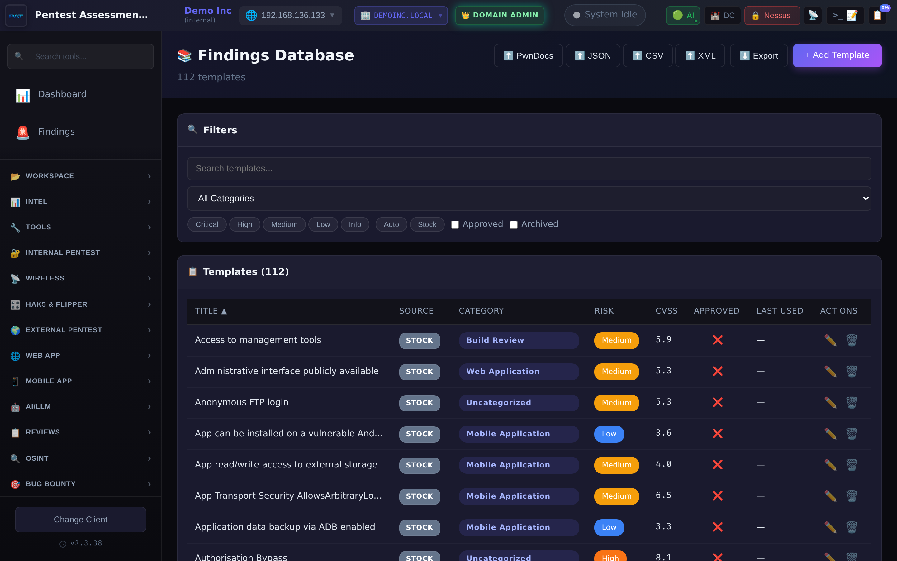 Findings database page
